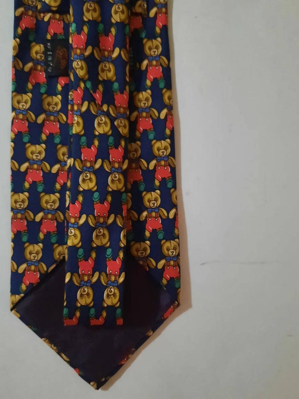 Beaufort Tie Rack Men's 100% Silk Teddy Bear Necktie Navy Blue Italy Vintage